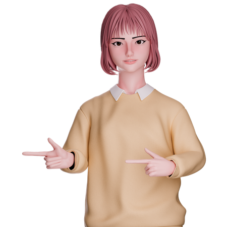 Cute Girl Pointing Left Side  3D Illustration