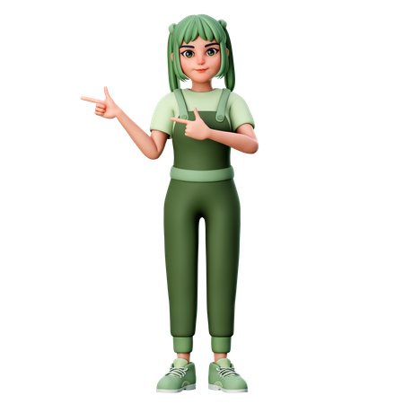 Cute Girl Pointing left side  3D Illustration