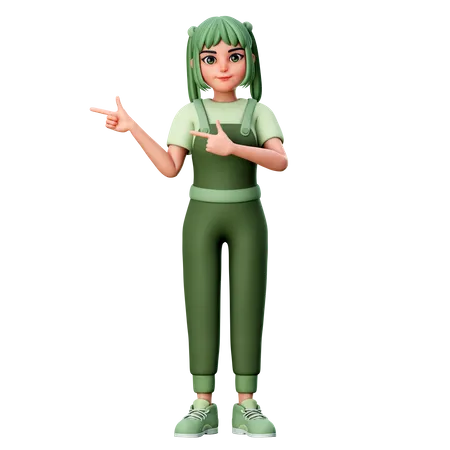 Cute Girl Pointing left side  3D Illustration