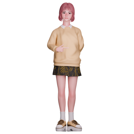 Cute Girl Pointing Right  3D Illustration