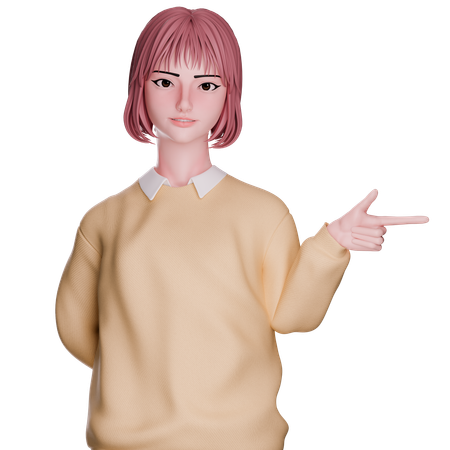 Cute Girl Pointing Right  3D Illustration