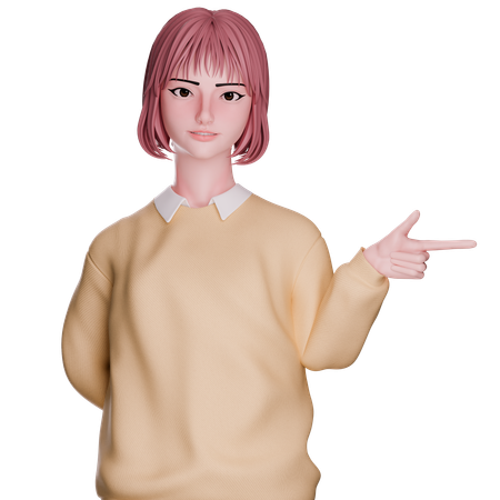 Cute Girl Pointing Right  3D Icon