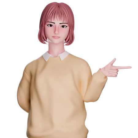 Cute Girl Pointing Right  3D Illustration