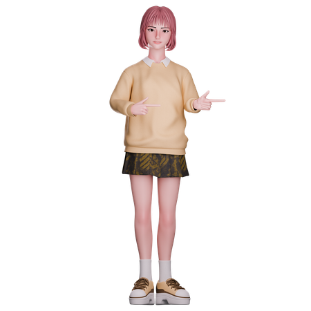 Cute Girl Pointing Right Side  3D Illustration