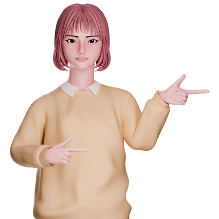 Cute Girl Pointing Right Side  3D Illustration