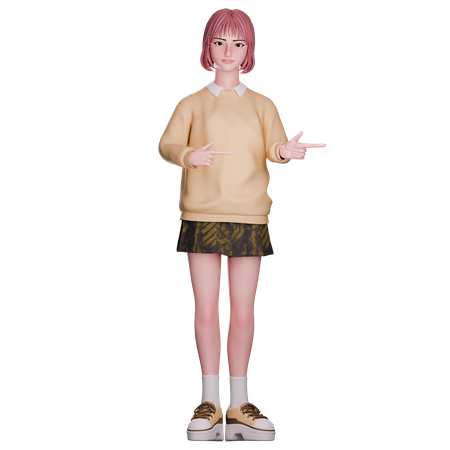 Cute Girl Pointing Right Side  3D Illustration