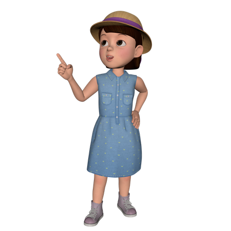 Cute Girl Pointing Something Left  3D Illustration