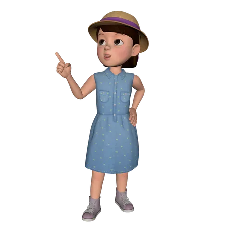 Cute Girl Pointing Something Left  3D Illustration