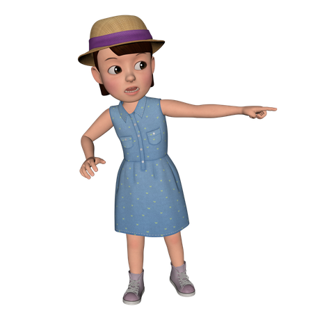 Cute Girl Pointing Something Right  3D Illustration