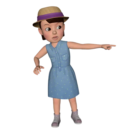 Cute Girl Pointing Something Right  3D Illustration