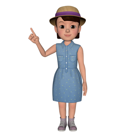 Cute Girl Pointing Someting Left  3D Illustration