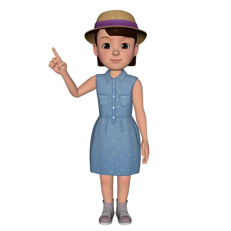 Cute Girl Pointing Someting Left  3D Illustration