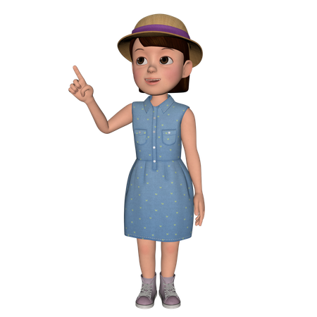 Cute Girl Pointing Someting Left  3D Illustration