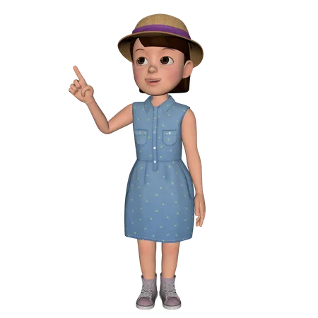 Cute Girl Pointing Someting Left  3D Illustration