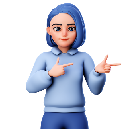 Cute Girl Pointing to Right side  3D Icon