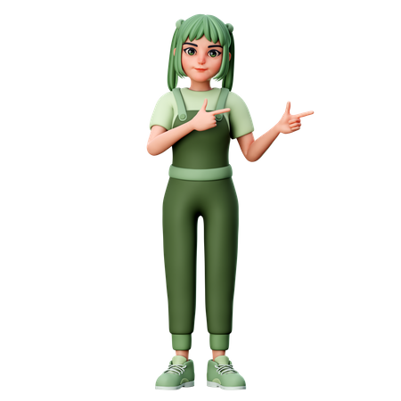 Cute Girl Pointing to Right side  3D Icon