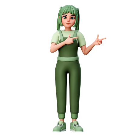 Cute Girl Pointing to Right side  3D Illustration