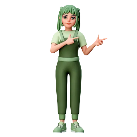 Cute Girl Pointing to Right side  3D Illustration