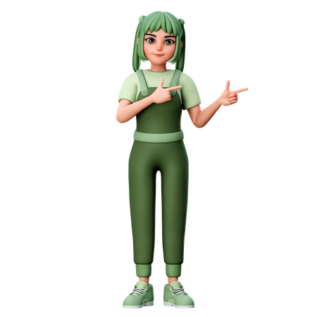 Cute Girl Pointing to Right side 3D Illustration