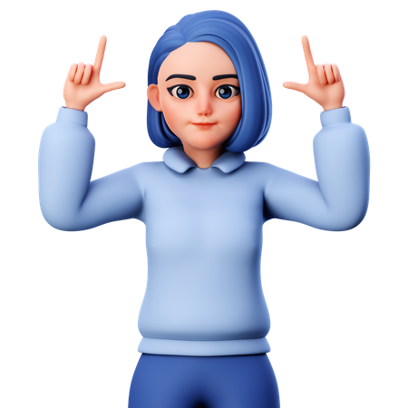 Cute Girl Pointing to Top  3D Icon