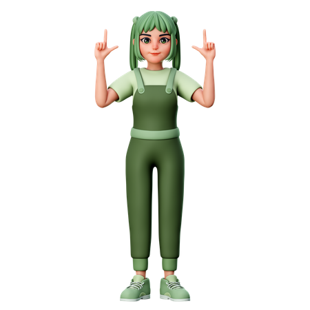 Cute Girl Pointing to Top  3D Icon