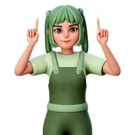 Cute Girl Pointing to Top  3D Illustration