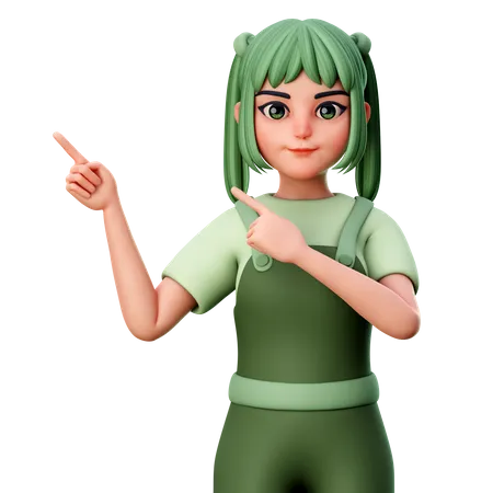 Cute Girl Pointing to Top  3D Illustration