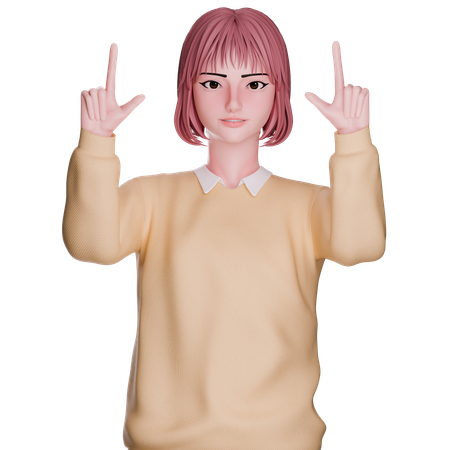 Cute Girl Pointing Up  3D Icon