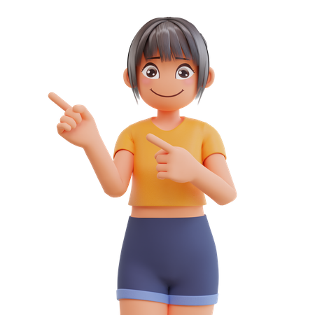 Cute girl pointing up  3D Illustration