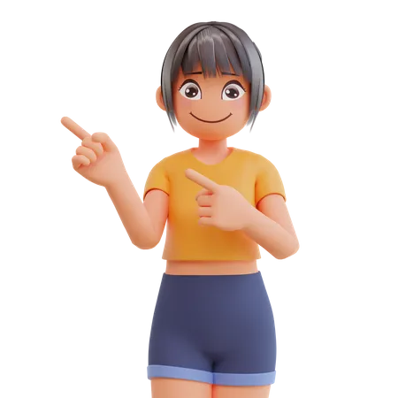 Cute girl pointing up  3D Illustration