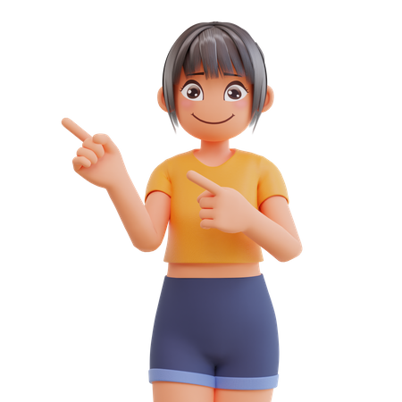 Cute girl pointing up  3D Illustration