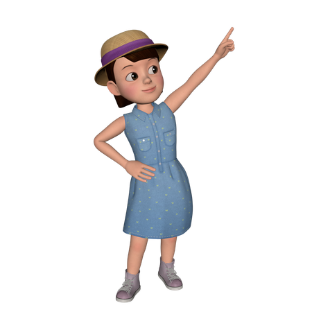 Cute Girl Pointing Up Using Right Hand  3D Icon