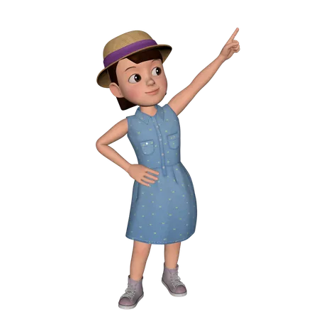 Cute Girl Pointing Up Using Right Hand  3D Icon