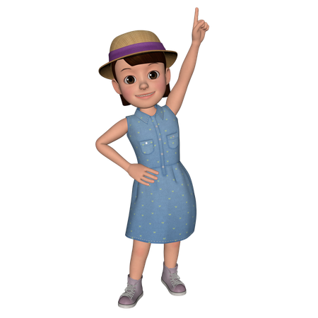 Cute Girl Pointing Up Using Right Hand  3D Icon