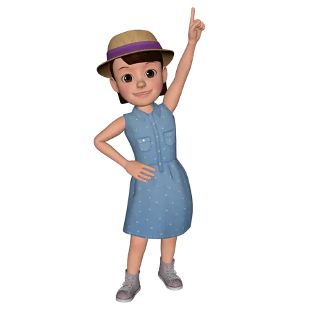 Cute Girl Pointing Up Using Right Hand  3D Icon