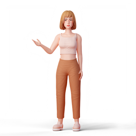 Cute girl presenting something at left side  3D Illustration