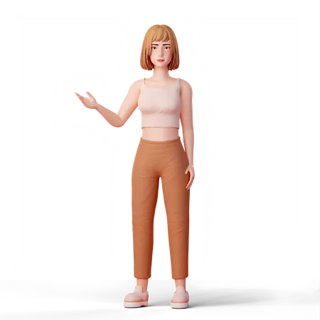 Cute girl presenting something at left side  3D Illustration