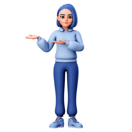 Cute Girl Presenting to Left side  3D Icon