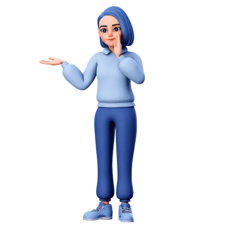 Cute Girl Presenting to Left side  3D Illustration