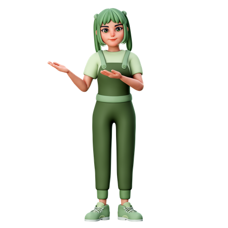 Cute Girl Presenting to Left side  3D Illustration