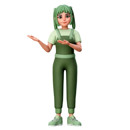 Cute Girl Presenting to Left side  3D Illustration