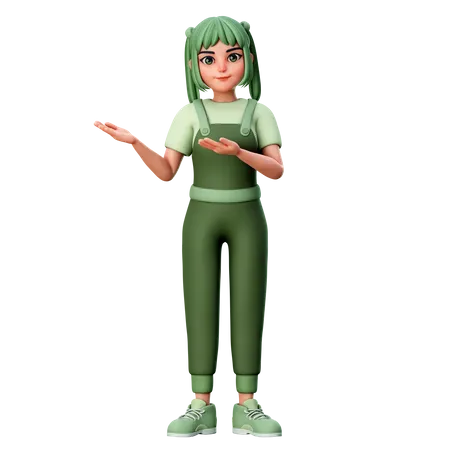 Cute Girl Presenting to Left side 3D Illustration