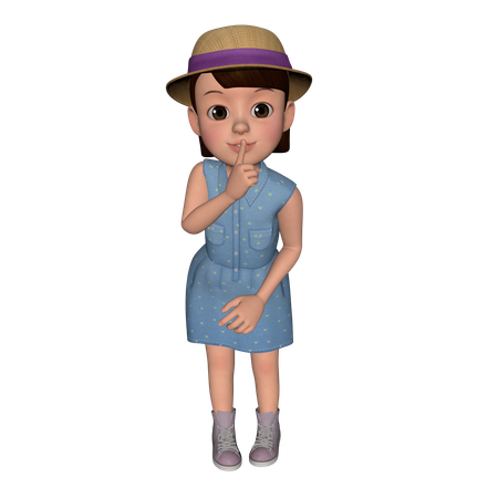 Cute Girl Putting Fingers On Lips  3D Illustration