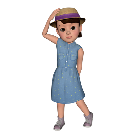 Cute Girl Putting Hand On Hat  3D Icon