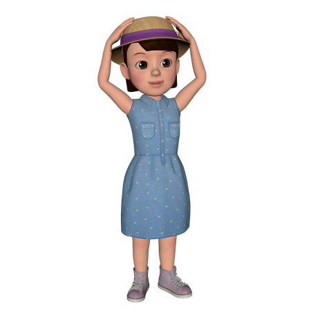 Cute Girl Putting Hand On Hat  3D Illustration