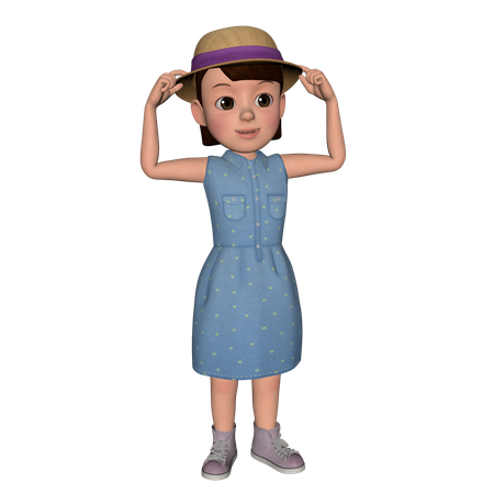 Cute Girl Putting Hand On Hat  3D Illustration