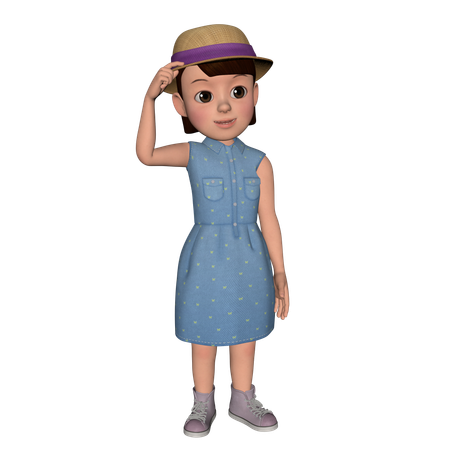 Cute Girl Putting Hand On Hat  3D Illustration