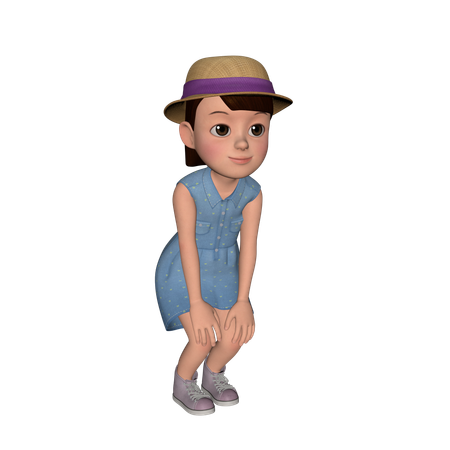 Cute Girl Putting Hands On Knee  3D Illustration