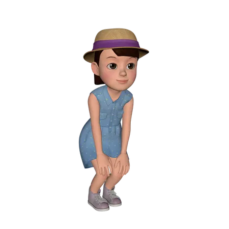 Cute Girl Putting Hands On Knee  3D Illustration