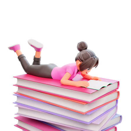 Cute girl reading book  3D Illustration